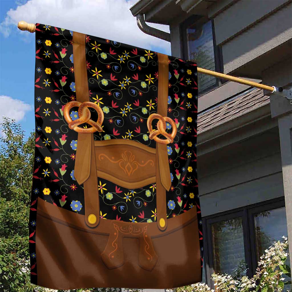 Traditional German Costume - Lederhosen and Soft Pretzel Garden Flag Folk Floral Pattern Style