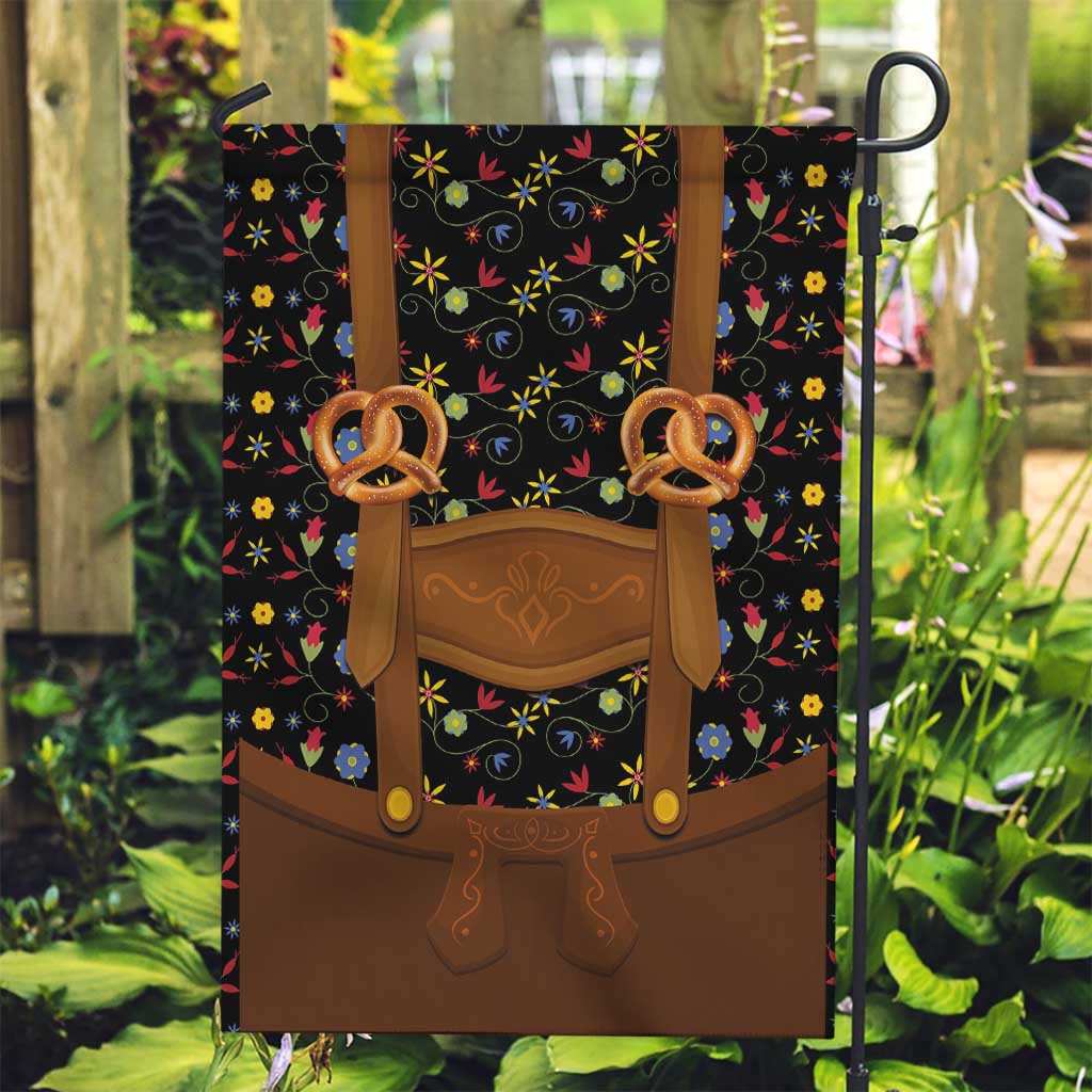 Traditional German Costume - Lederhosen and Soft Pretzel Garden Flag Folk Floral Pattern Style