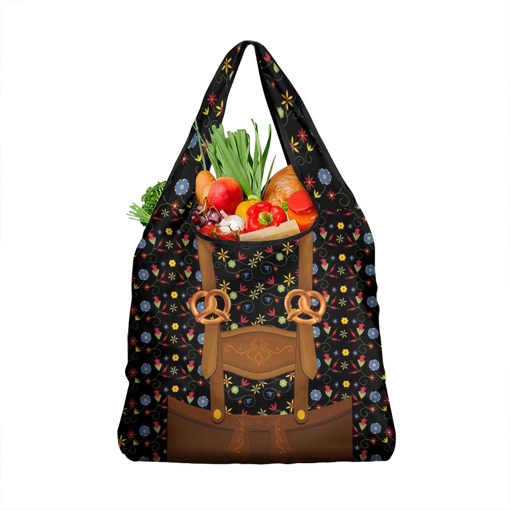 Traditional German Costume - Lederhosen and Soft Pretzel Grocery Bag Folk Floral Pattern Style