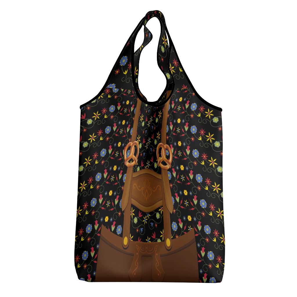 Traditional German Costume - Lederhosen and Soft Pretzel Grocery Bag Folk Floral Pattern Style