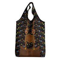 Traditional German Costume - Lederhosen and Soft Pretzel Grocery Bag Folk Floral Pattern Style