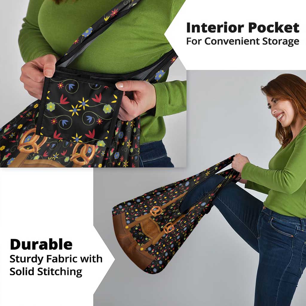 Traditional German Costume - Lederhosen and Soft Pretzel Grocery Bag Folk Floral Pattern Style