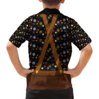 Traditional German Costume - Lederhosen and Soft Pretzel Hawaiian Shirt Folk Floral Pattern Style