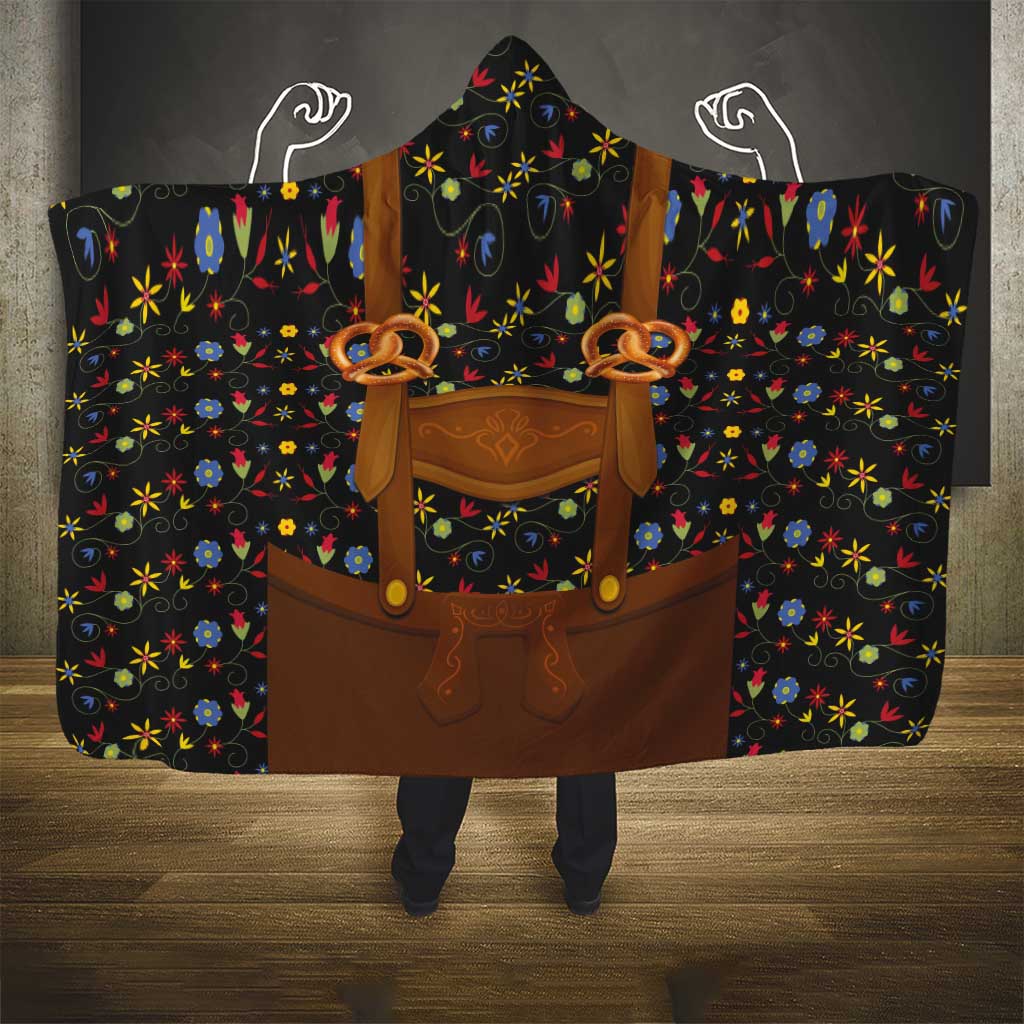 Traditional German Costume - Lederhosen and Soft Pretzel Hooded Blanket Folk Floral Pattern Style