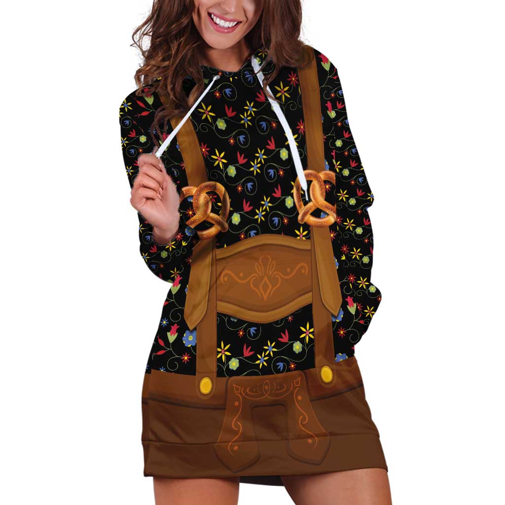 Traditional German Costume - Lederhosen and Soft Pretzel Hoodie Dress Folk Floral Pattern Style