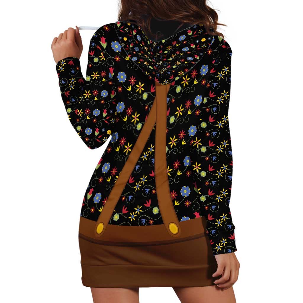Traditional German Costume - Lederhosen and Soft Pretzel Hoodie Dress Folk Floral Pattern Style