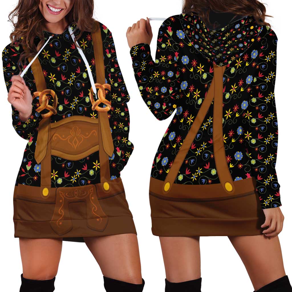 Traditional German Costume - Lederhosen and Soft Pretzel Hoodie Dress Folk Floral Pattern Style