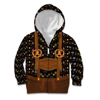 Traditional German Costume - Lederhosen and Soft Pretzel Kid Hoodie Folk Floral Pattern Style
