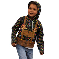 Traditional German Costume - Lederhosen and Soft Pretzel Kid Hoodie Folk Floral Pattern Style