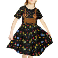 Traditional German Costume - Lederhosen and Soft Pretzel Kid Short Sleeve Dress Folk Floral Pattern Style