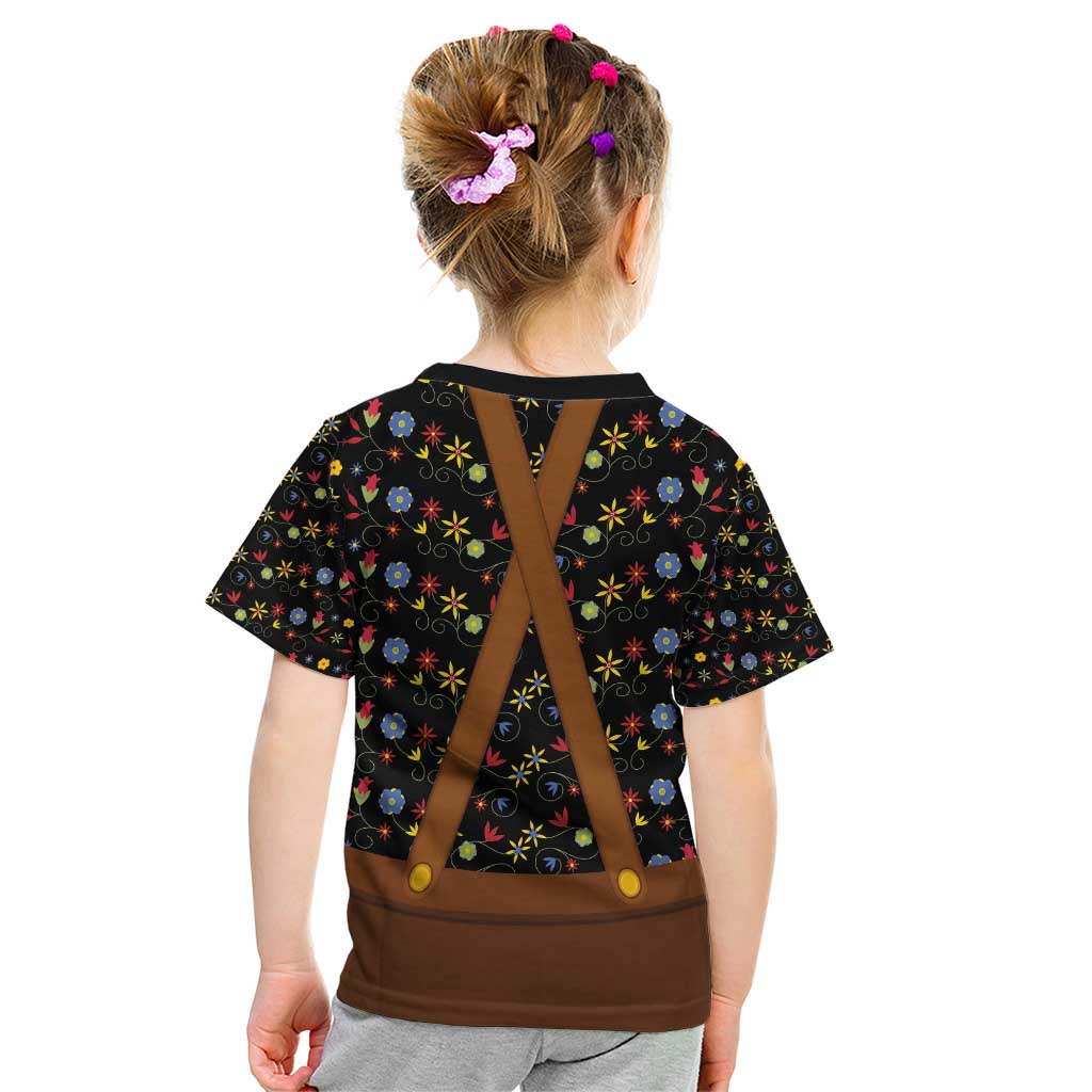 Traditional German Costume - Lederhosen and Soft Pretzel Kid T Shirt Folk Floral Pattern Style