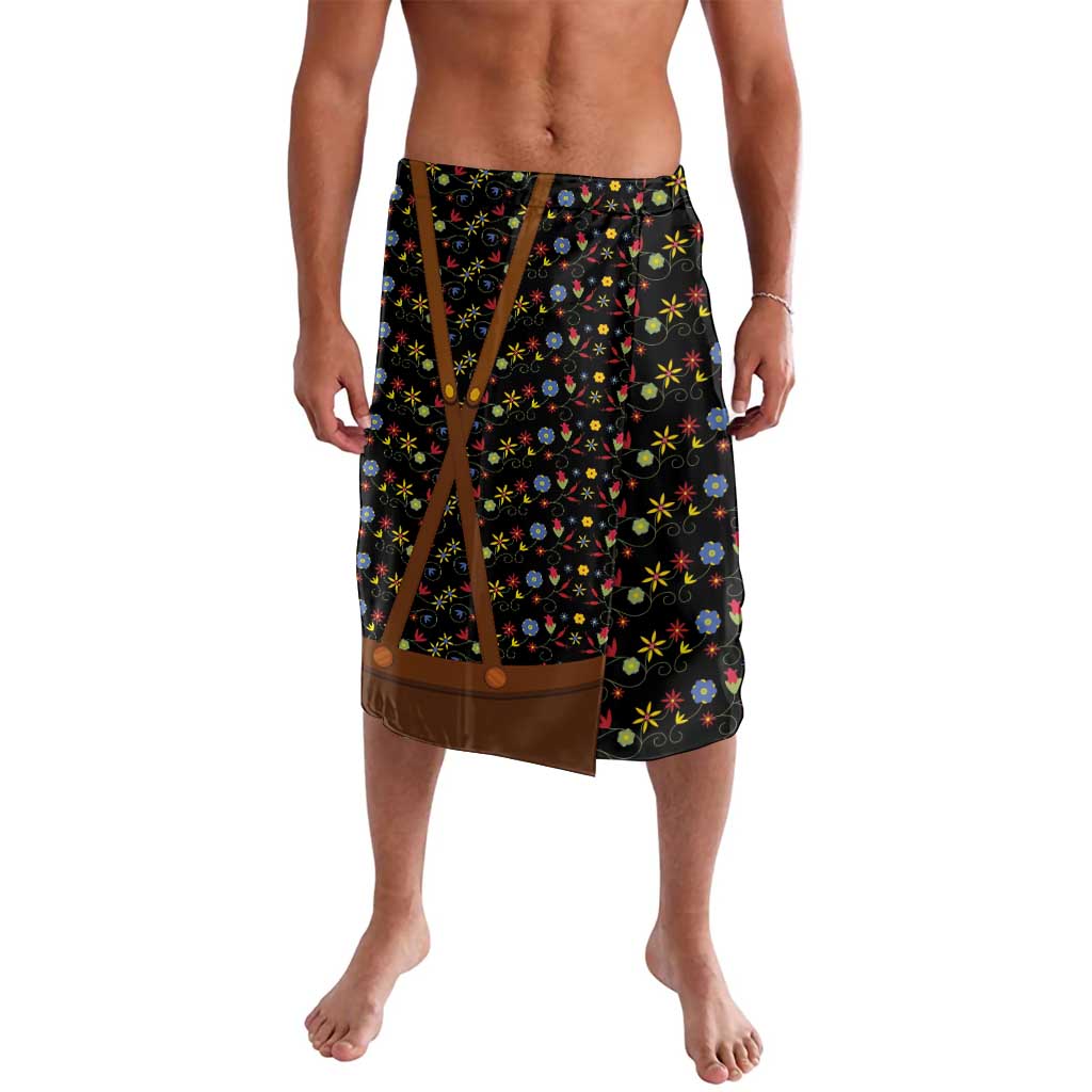 Traditional German Costume - Lederhosen and Soft Pretzel Lavalava Folk Floral Pattern Style