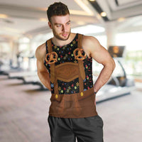 Traditional German Costume - Lederhosen and Soft Pretzel Men Tank Top Folk Floral Pattern Style
