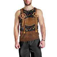 Traditional German Costume - Lederhosen and Soft Pretzel Men Tank Top Folk Floral Pattern Style