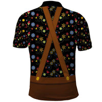 Traditional German Costume - Lederhosen and Soft Pretzel Polo Shirt Folk Floral Pattern Style