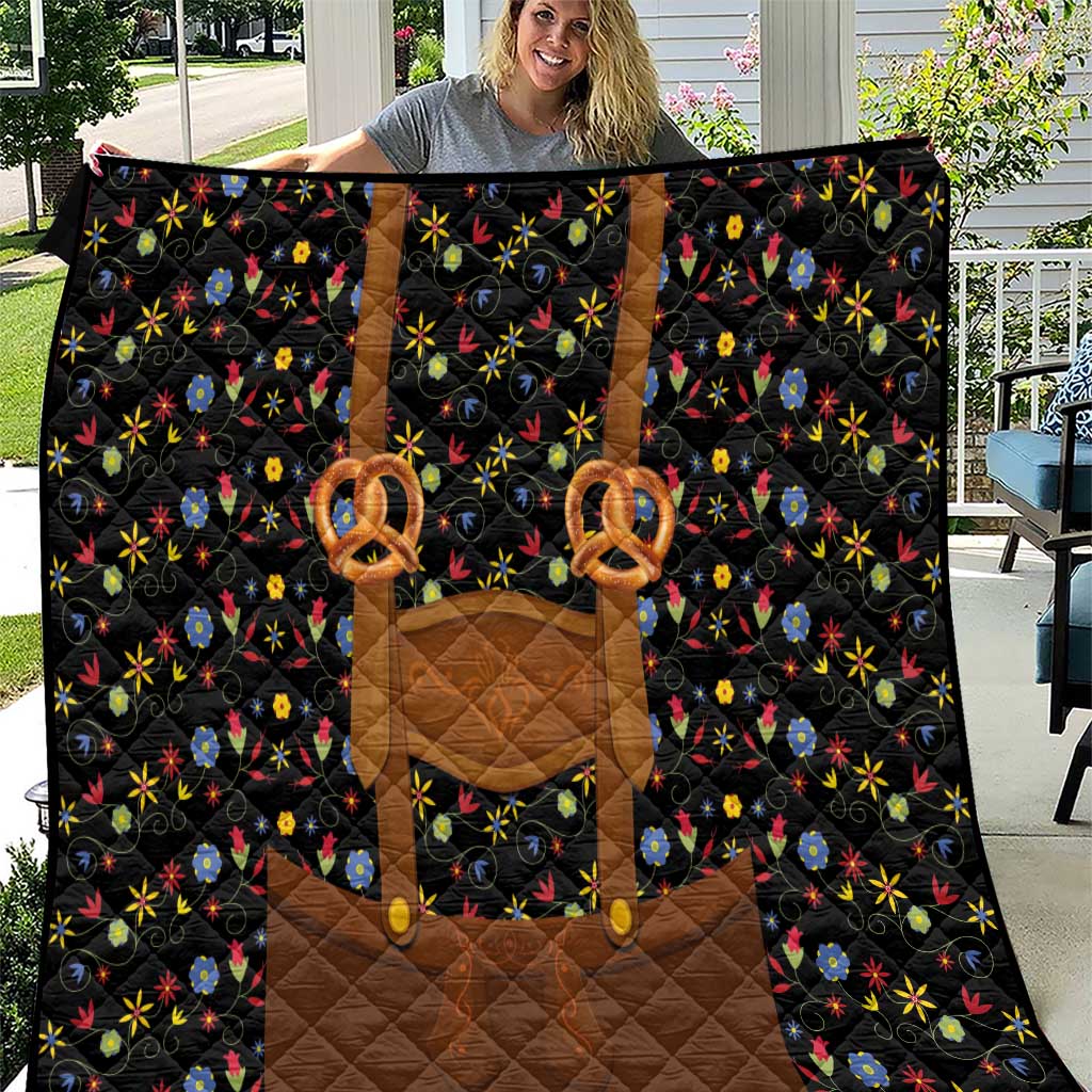 Traditional German Costume - Lederhosen and Soft Pretzel Quilt Folk Floral Pattern Style