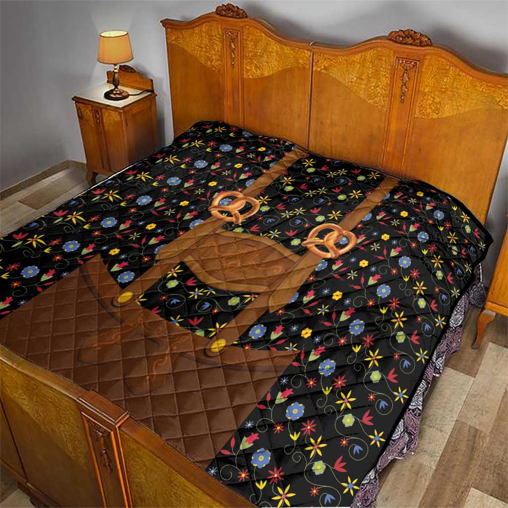 Traditional German Costume - Lederhosen and Soft Pretzel Quilt Folk Floral Pattern Style