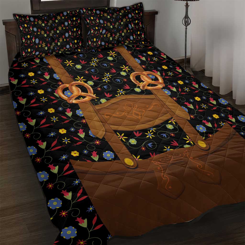 Traditional German Costume - Lederhosen and Soft Pretzel Quilt Bed Set Folk Floral Pattern Style