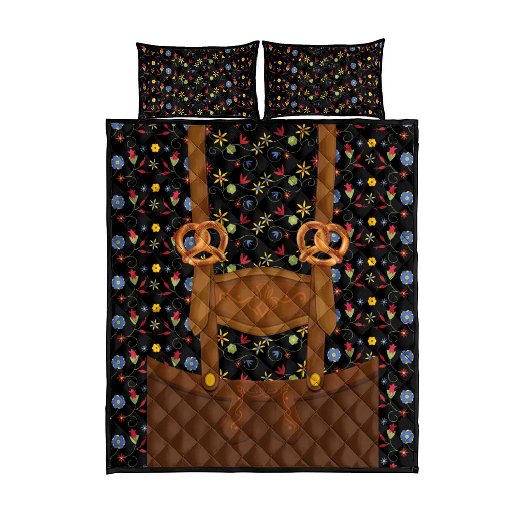 Traditional German Costume - Lederhosen and Soft Pretzel Quilt Bed Set Folk Floral Pattern Style