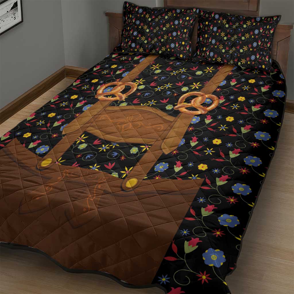 Traditional German Costume - Lederhosen and Soft Pretzel Quilt Bed Set Folk Floral Pattern Style