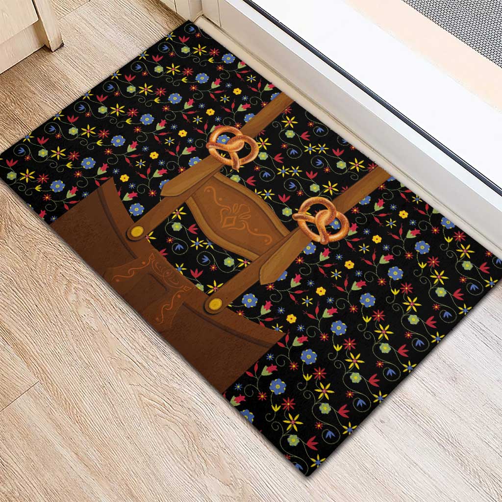 Traditional German Costume - Lederhosen and Soft Pretzel Rubber Doormat Folk Floral Pattern Style