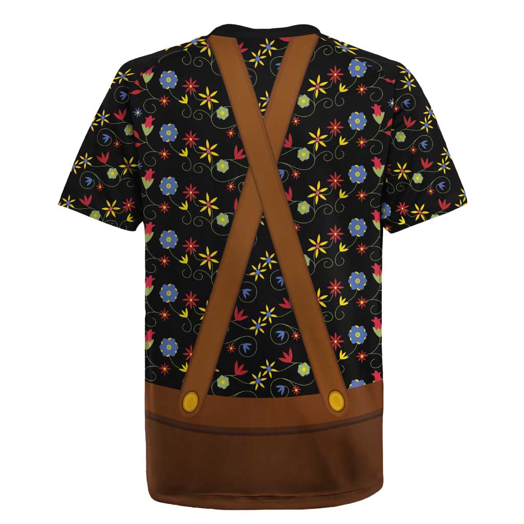 Traditional German Costume - Lederhosen and Soft Pretzel Rugby Jersey Folk Floral Pattern Style