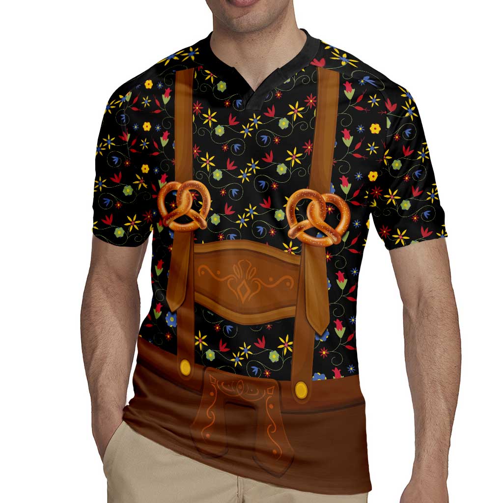 Traditional German Costume - Lederhosen and Soft Pretzel Rugby Jersey Folk Floral Pattern Style