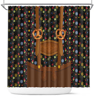 Traditional German Costume - Lederhosen and Soft Pretzel Shower Curtain Folk Floral Pattern Style