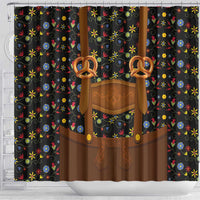 Traditional German Costume - Lederhosen and Soft Pretzel Shower Curtain Folk Floral Pattern Style