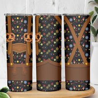 Traditional German Costume - Lederhosen and Soft Pretzel Skinny Tumbler Folk Floral Pattern Style