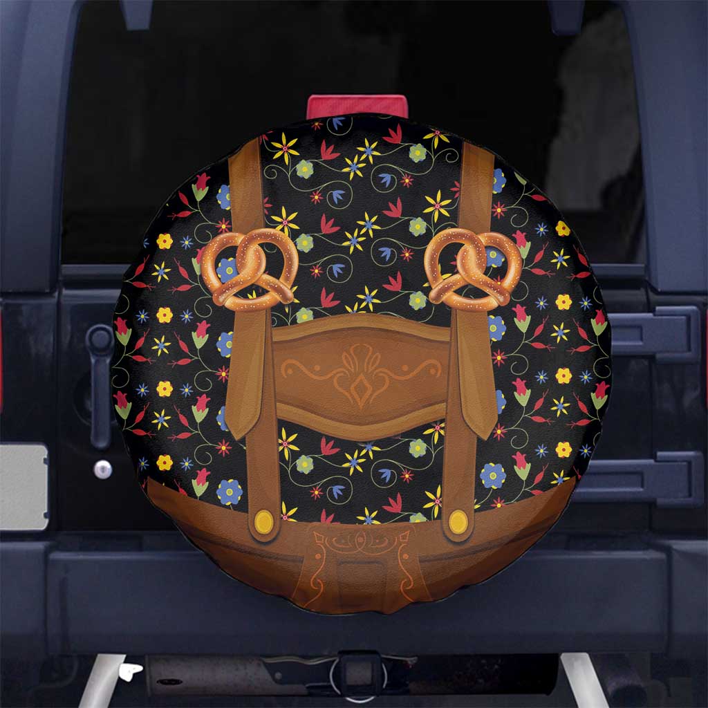 Traditional German Costume - Lederhosen and Soft Pretzel Spare Tire Cover Folk Floral Pattern Style