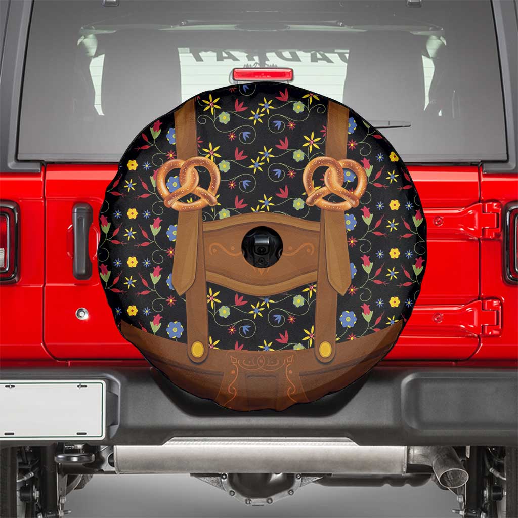 Traditional German Costume - Lederhosen and Soft Pretzel Spare Tire Cover Folk Floral Pattern Style
