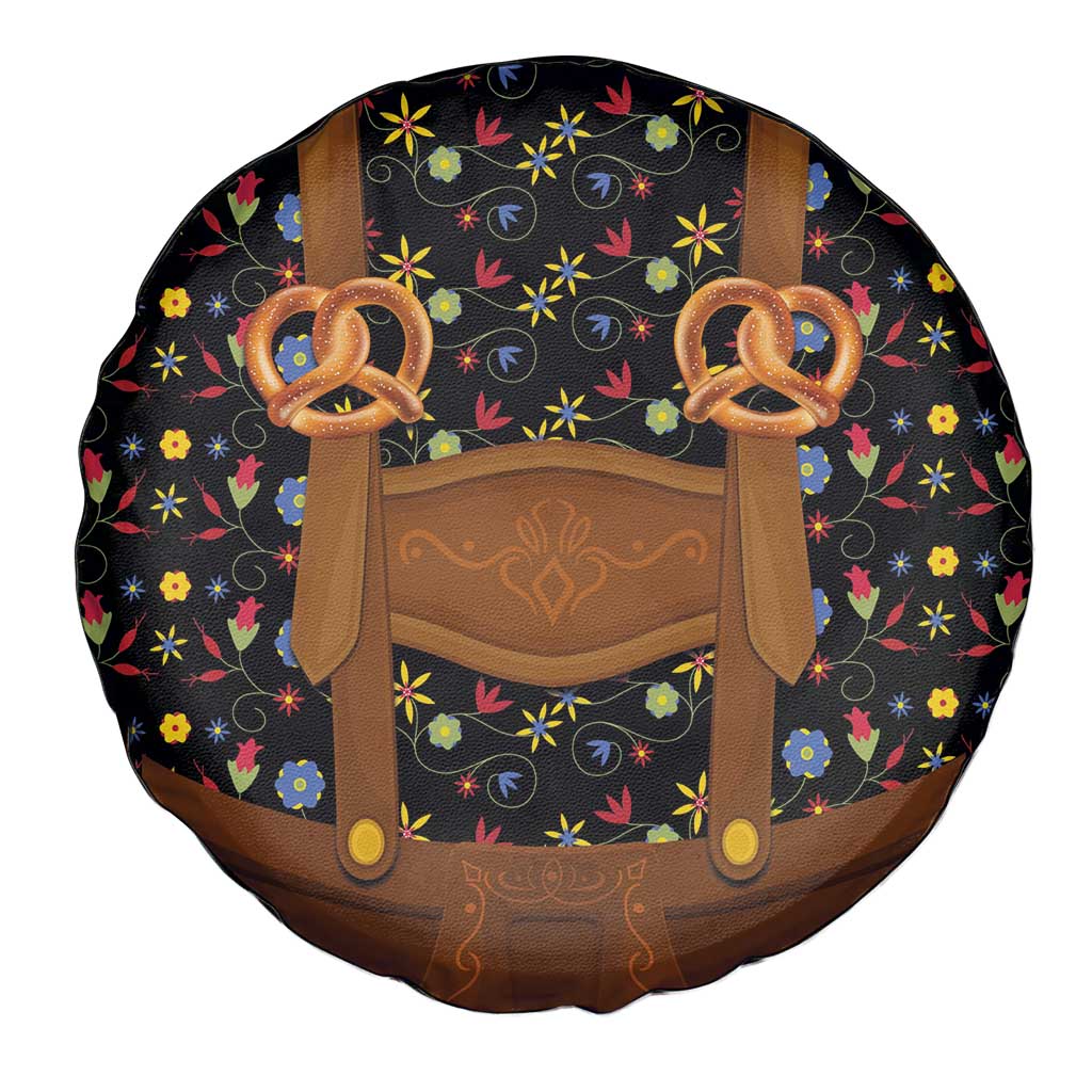 Traditional German Costume - Lederhosen and Soft Pretzel Spare Tire Cover Folk Floral Pattern Style