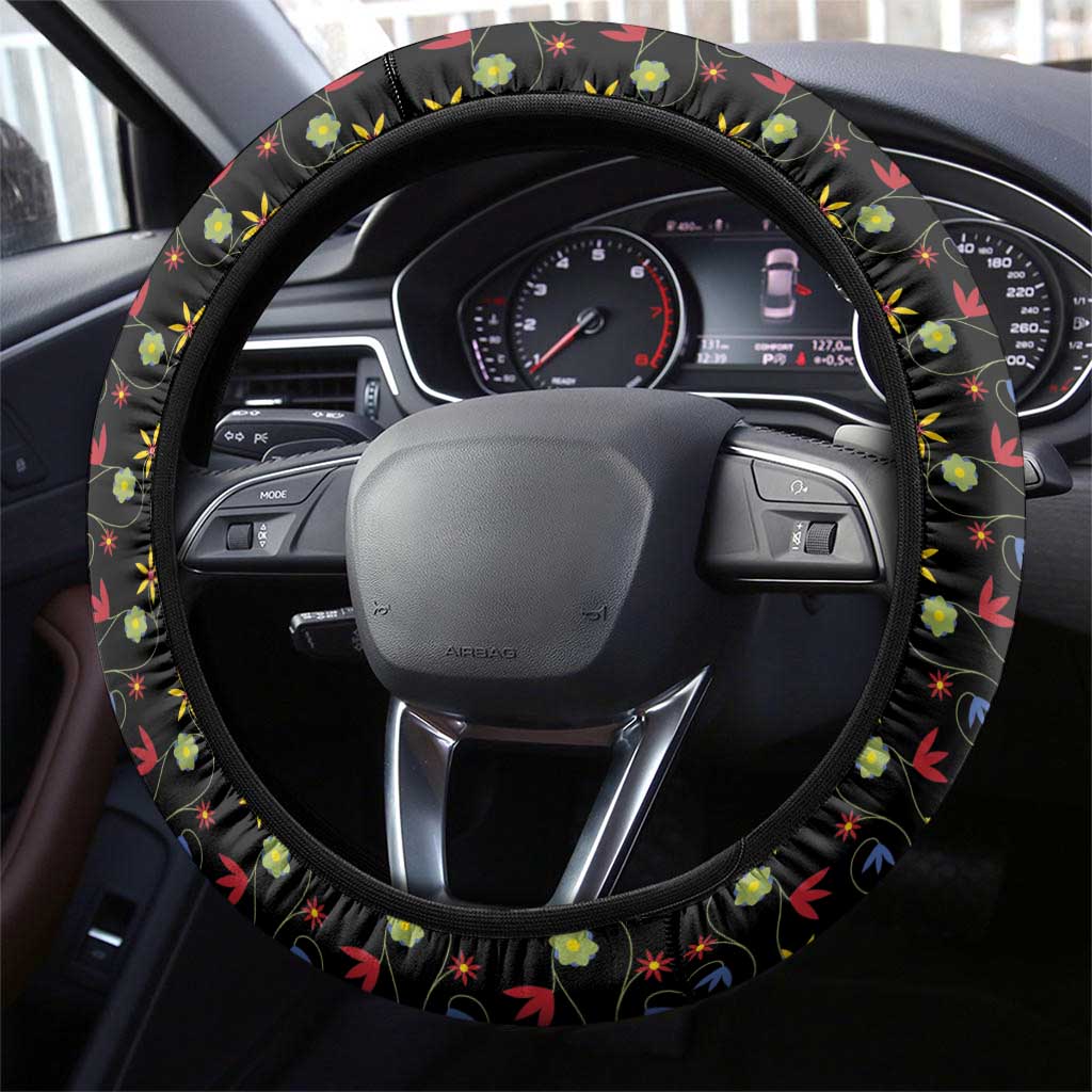 Traditional German Costume - Lederhosen and Soft Pretzel Steering Wheel Cover Folk Floral Pattern Style