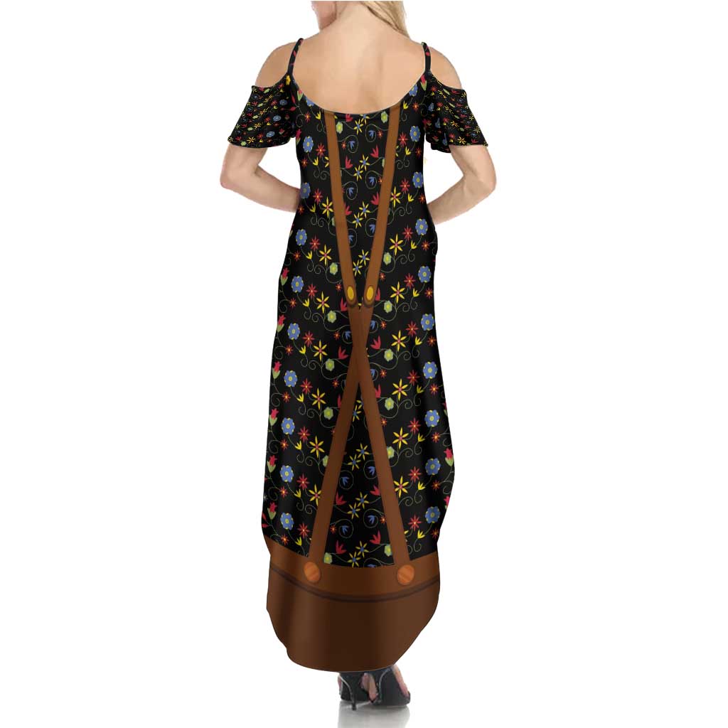 Traditional German Costume - Lederhosen and Soft Pretzel Summer Maxi Dress Folk Floral Pattern Style