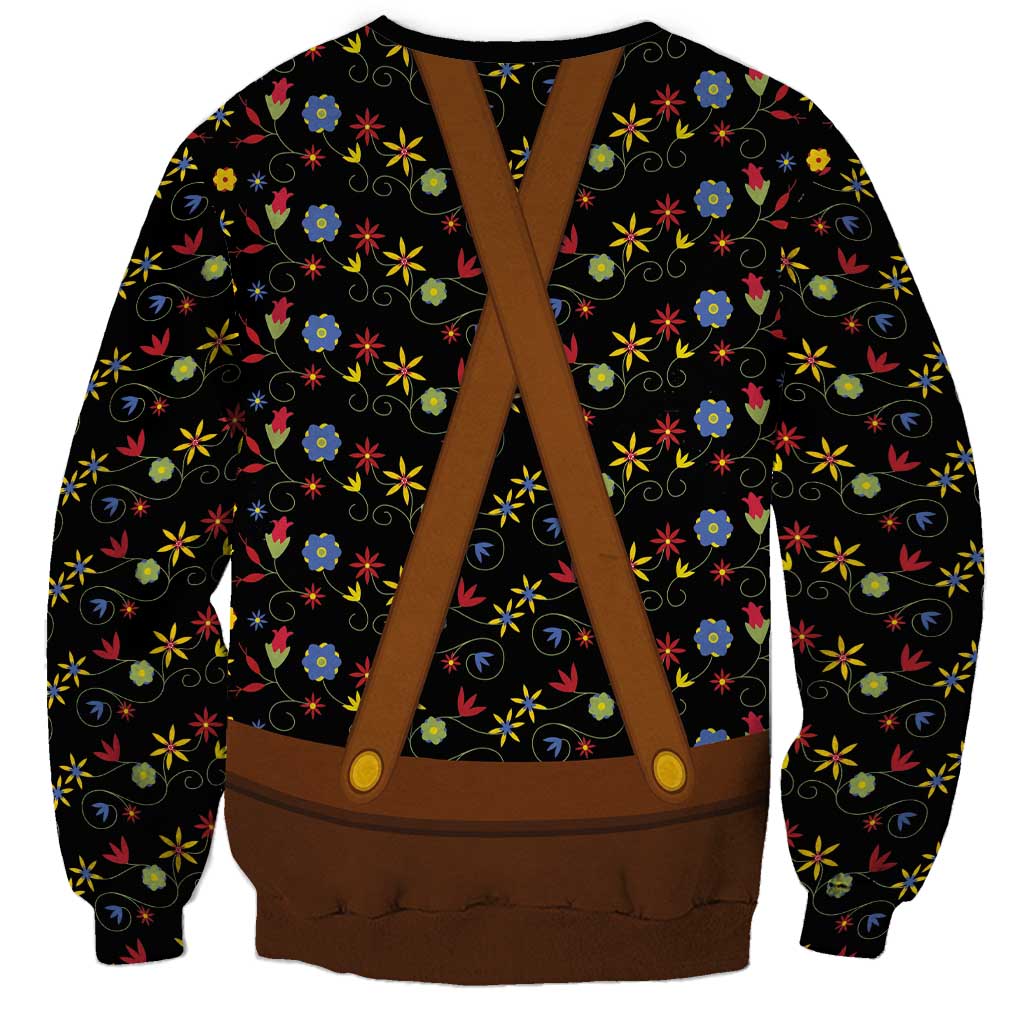 Traditional German Costume - Lederhosen and Soft Pretzel Sweatshirt Folk Floral Pattern Style