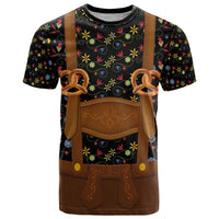 Traditional German Costume - Lederhosen and Soft Pretzel T Shirt Folk Floral Pattern Style