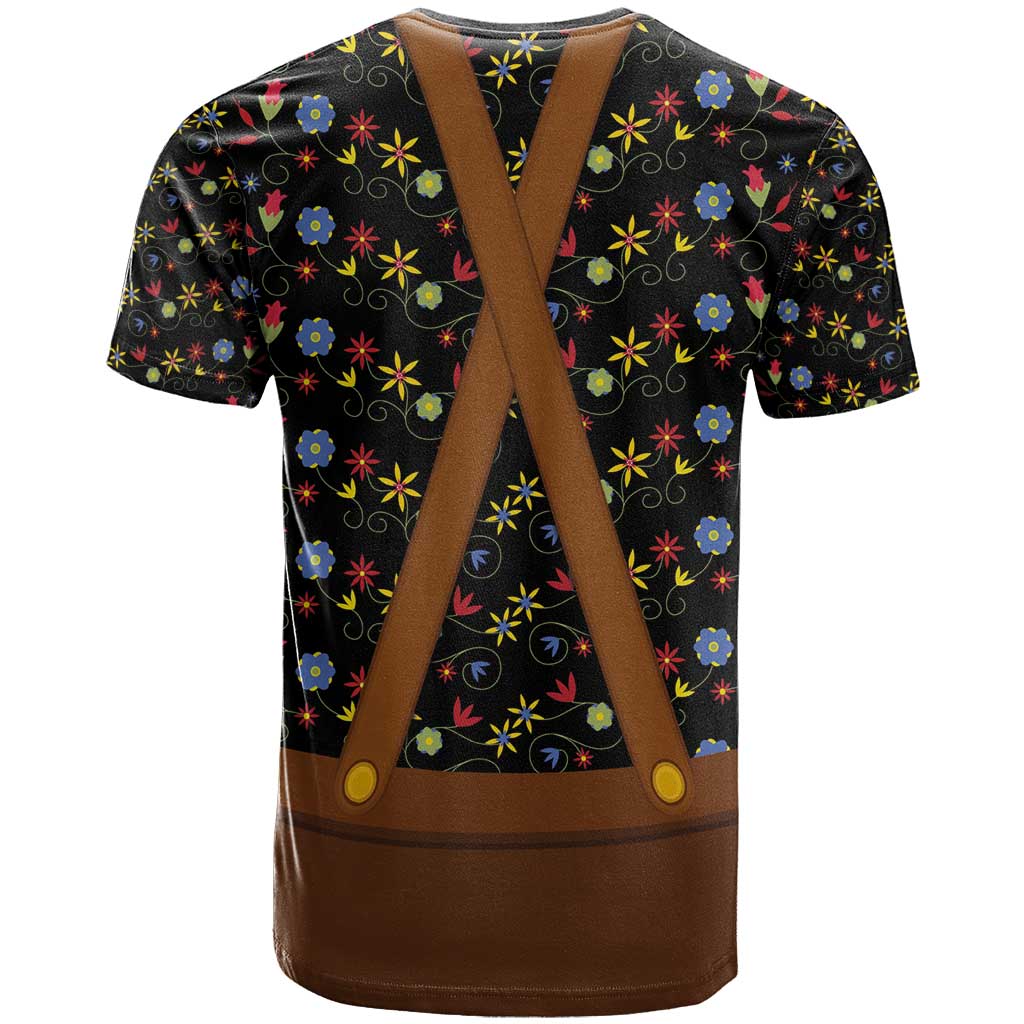 Traditional German Costume - Lederhosen and Soft Pretzel T Shirt Folk Floral Pattern Style