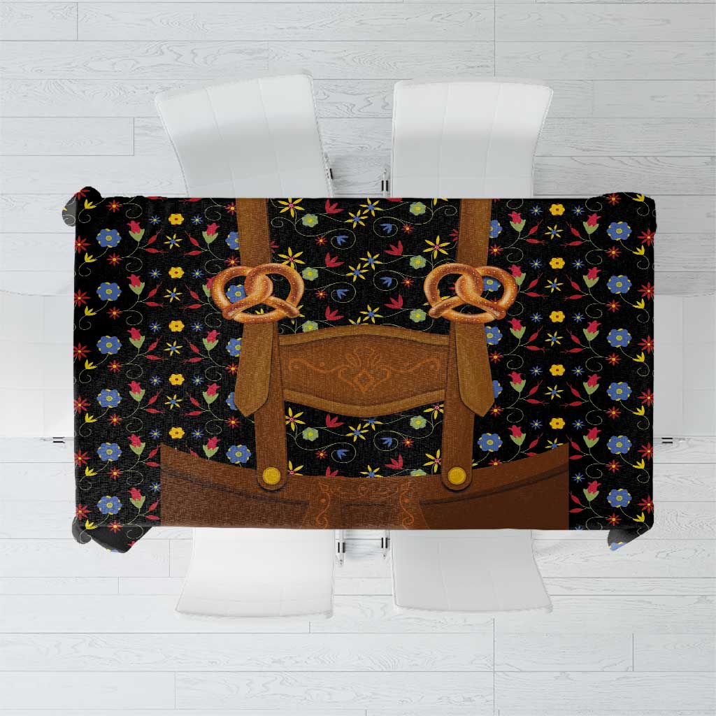 Traditional German Costume - Lederhosen and Soft Pretzel Tablecloth Folk Floral Pattern Style