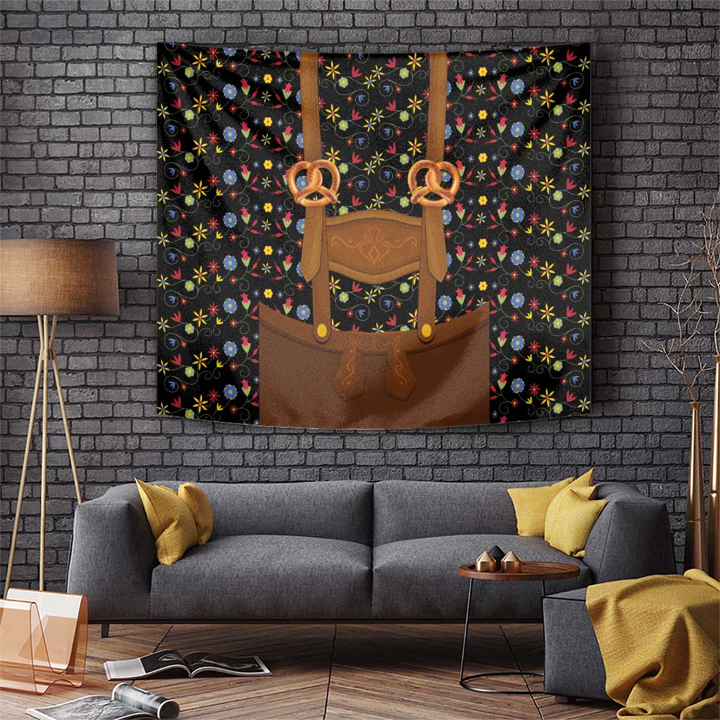 Traditional German Costume - Lederhosen and Soft Pretzel Tapestry Folk Floral Pattern Style