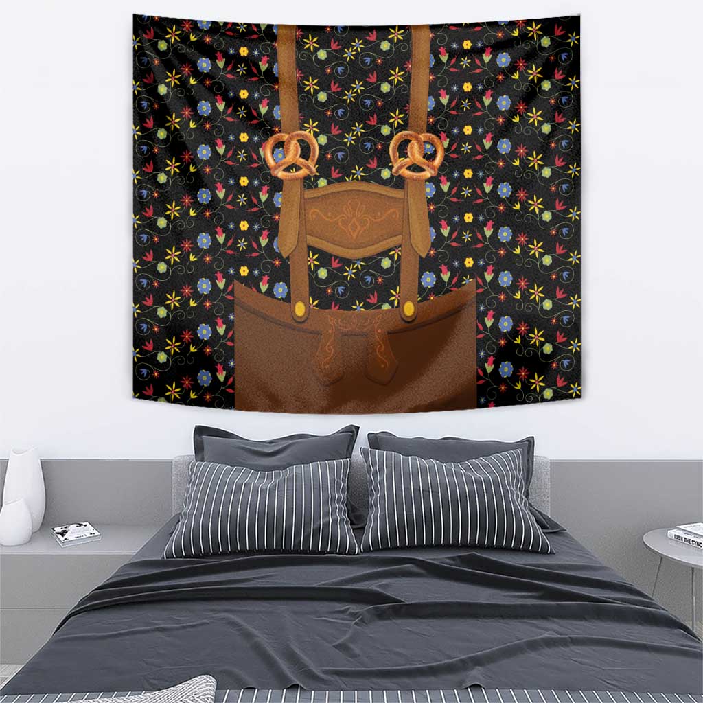 Traditional German Costume - Lederhosen and Soft Pretzel Tapestry Folk Floral Pattern Style