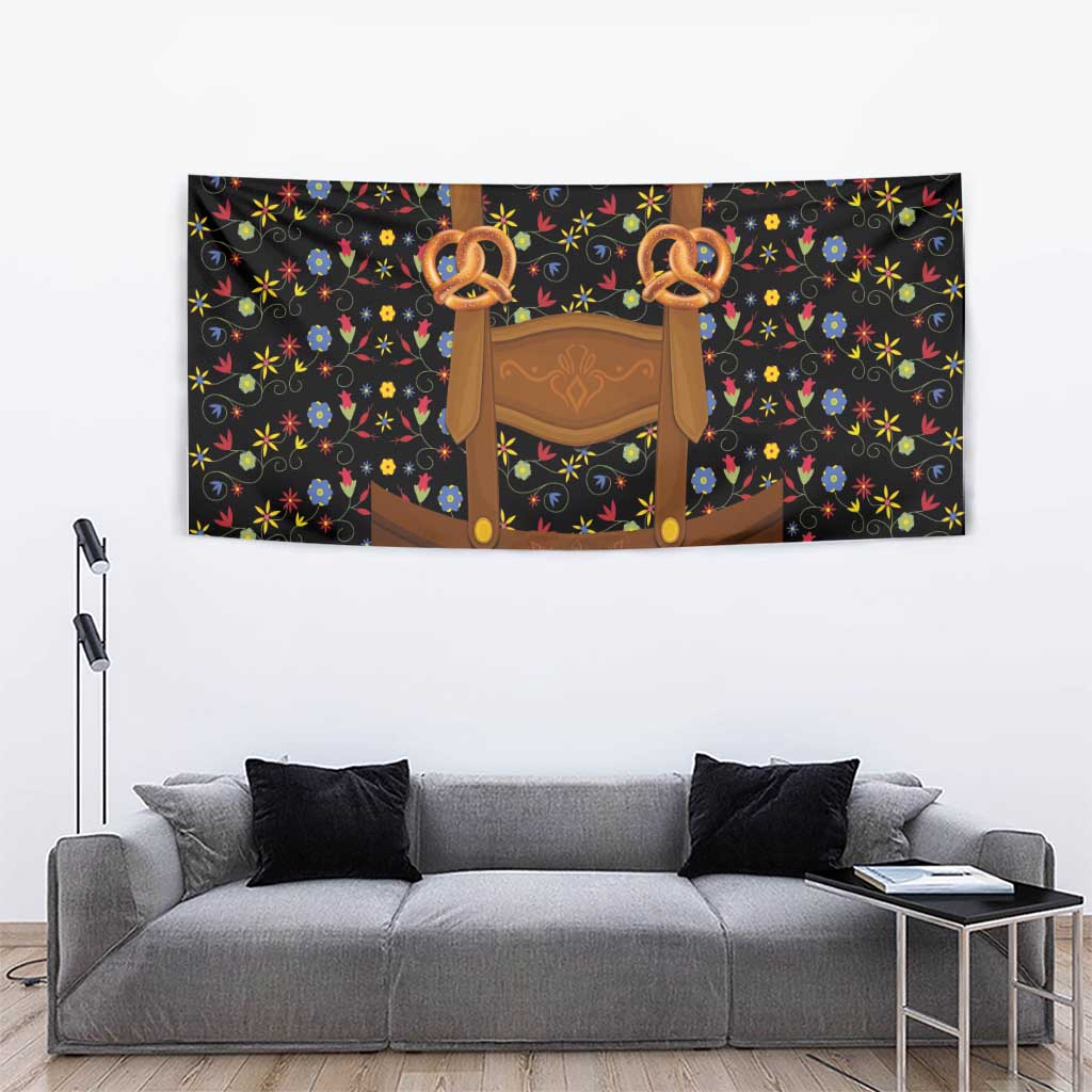 Traditional German Costume - Lederhosen and Soft Pretzel Tapestry Folk Floral Pattern Style