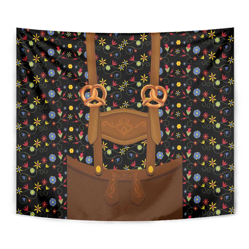 Traditional German Costume - Lederhosen and Soft Pretzel Tapestry Folk Floral Pattern Style