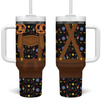 Traditional German Costume - Lederhosen and Soft Pretzel Tumbler With Handle Folk Floral Pattern Style