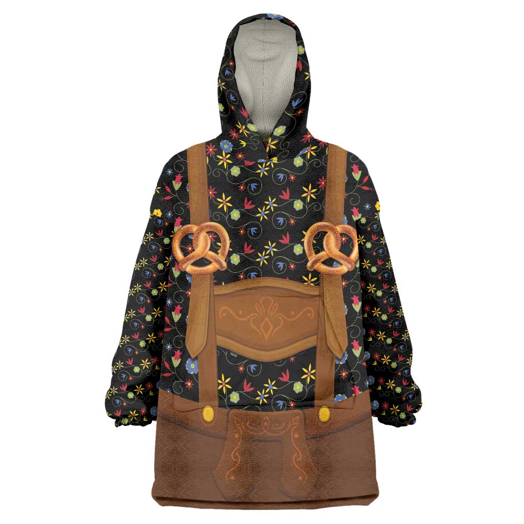 Traditional German Costume - Lederhosen and Soft Pretzel Wearable Blanket Hoodie Folk Floral Pattern Style