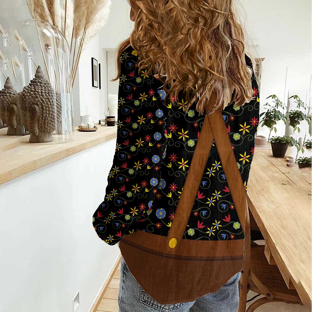 Traditional German Costume - Lederhosen and Soft Pretzel Women Casual Shirt Folk Floral Pattern Style