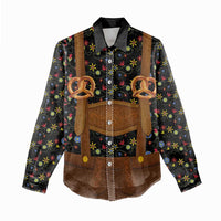 Traditional German Costume - Lederhosen and Soft Pretzel Women Casual Shirt Folk Floral Pattern Style