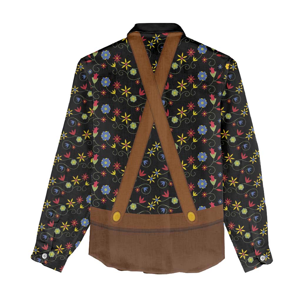 Traditional German Costume - Lederhosen and Soft Pretzel Women Casual Shirt Folk Floral Pattern Style