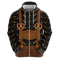 Traditional German Costume - Lederhosen and Soft Pretzel Zip Hoodie Folk Floral Pattern Style