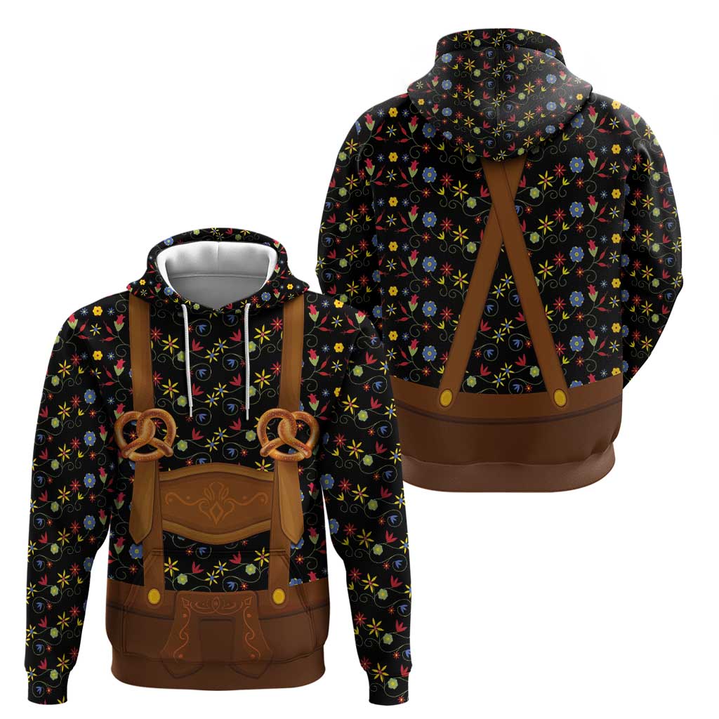Traditional German Costume - Lederhosen and Soft Pretzel Zip Hoodie Folk Floral Pattern Style